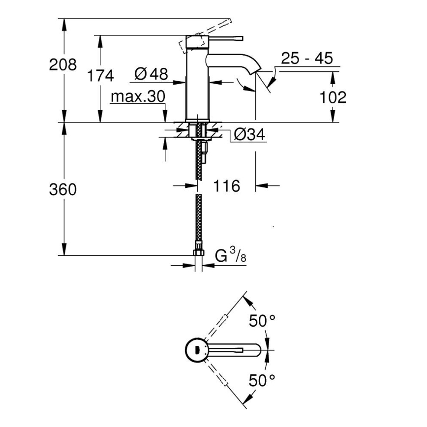 GROHE 23590A01 - Umývadlová batéria ESSENCE DN 15 veľkosť S grafit