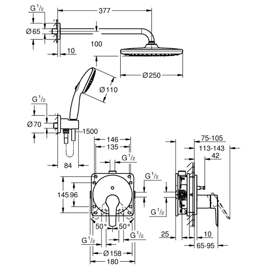 GROHE 25292000 - Podomietkový sprchový systém START VITALIO START 250 chróm