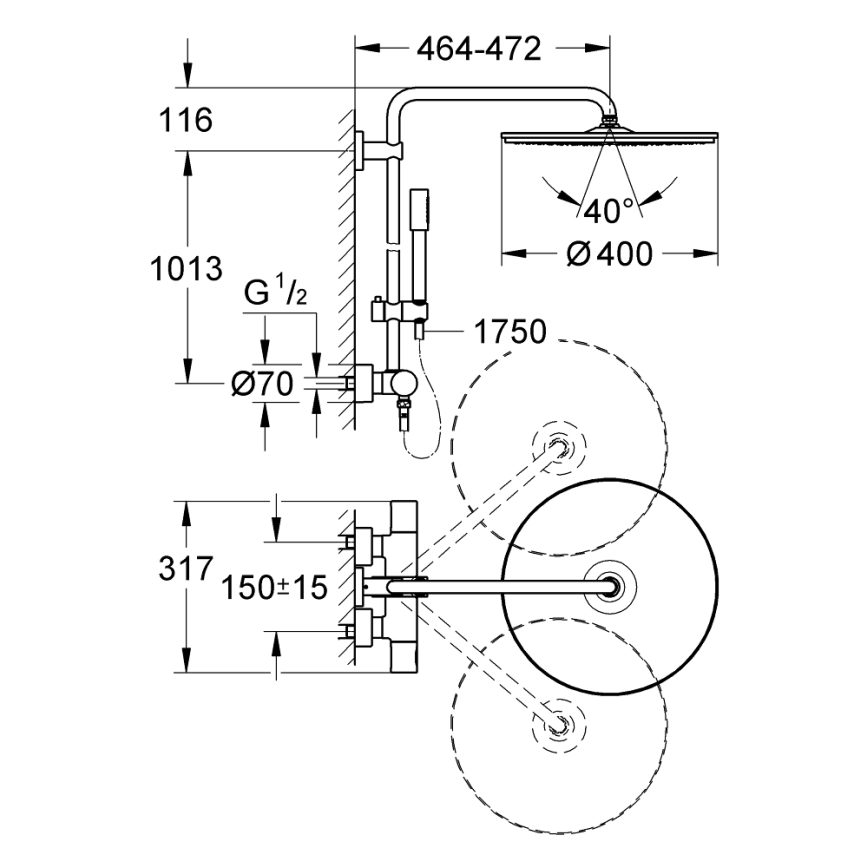 GROHE 27174001 - Sprchový systém RAINSHOWER SYSTEM 400 450 mm lesklý chróm