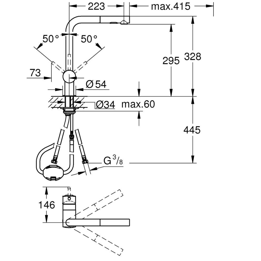 GROHE 30274000 - Drezová batéria L-výpusť lesklý chróm