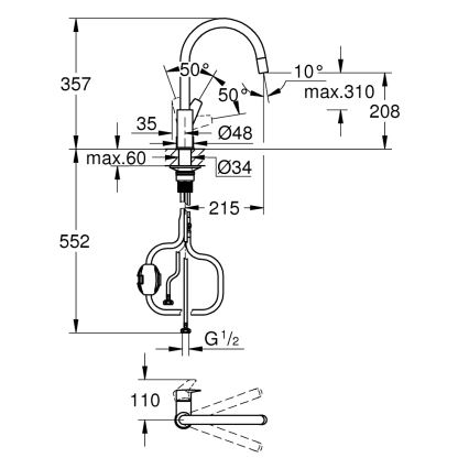 GROHE 30551000 - Drezová batéria START EDGE 357 mm lesklý chróm