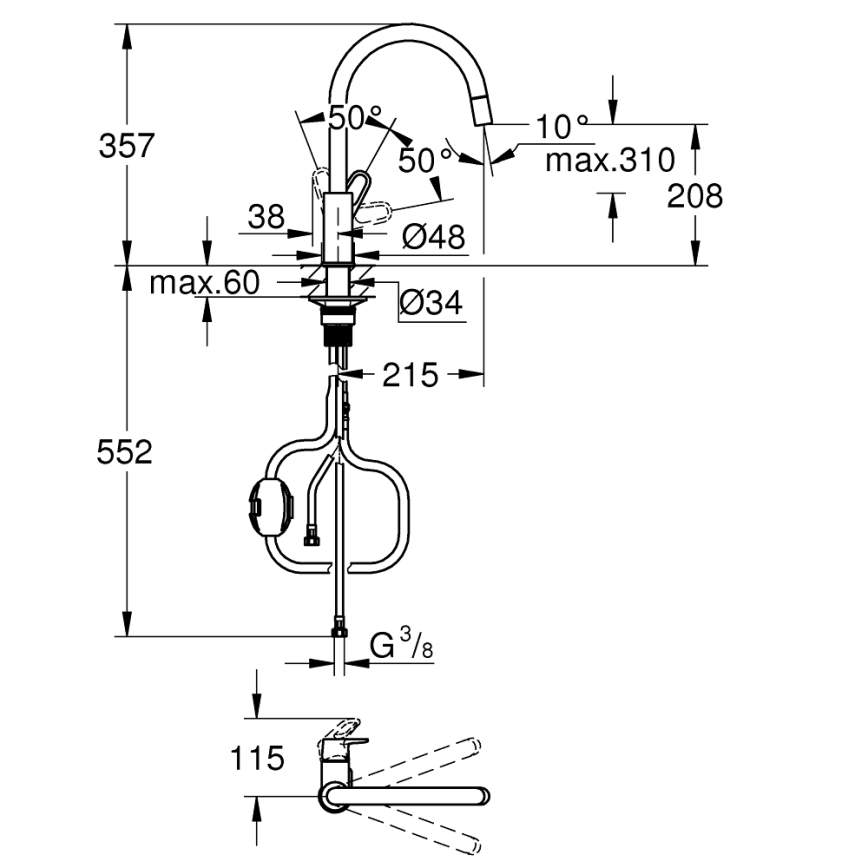 GROHE 30569000 - Drezová batéria START FLOW 357 mm lesklý chróm