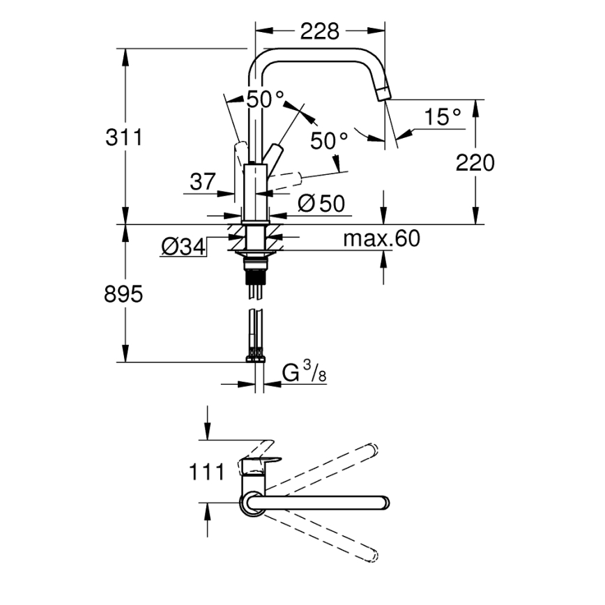 GROHE 30630000 - Drezová batéria START 311 mm lesklý chróm