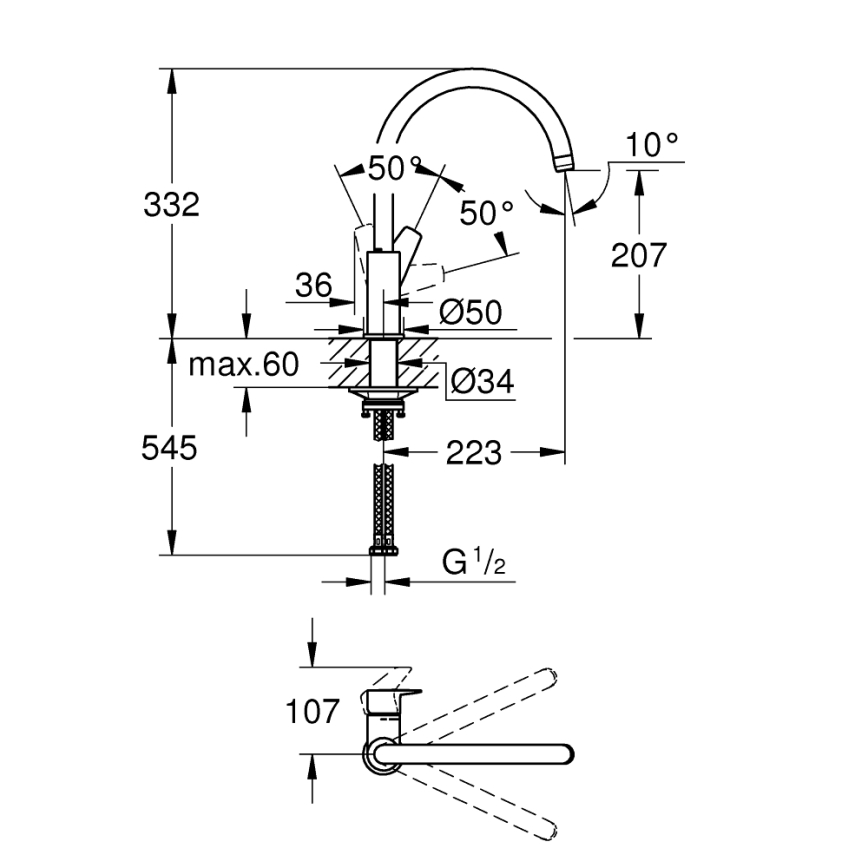 GROHE 31233001 - Drezová batéria START, lesklý chróm