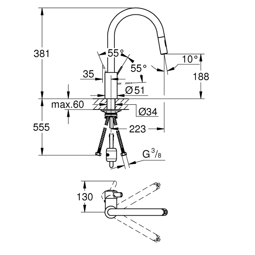 GROHE 31481001 - Drezová batéria EUROSMART COSMOPOLITAN lesklý chróm