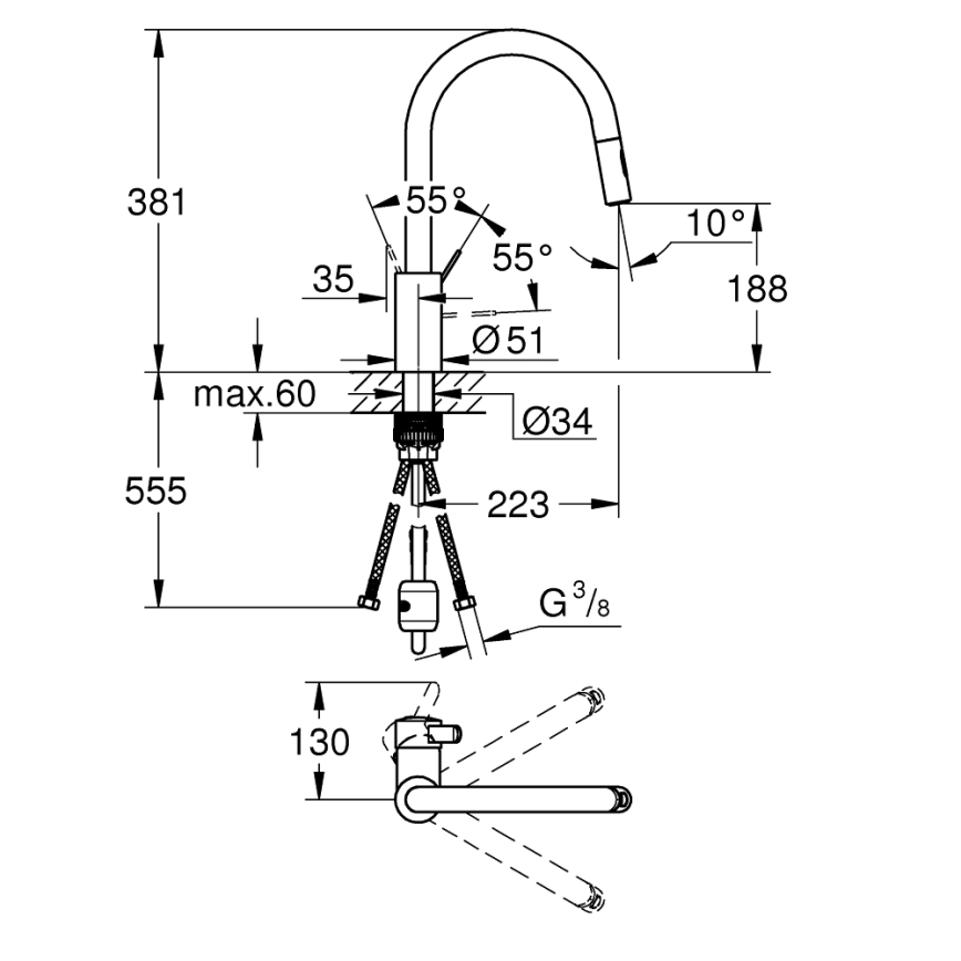 GROHE 31481001 - Drezová batéria EUROSMART COSMOPOLITAN lesklý chróm