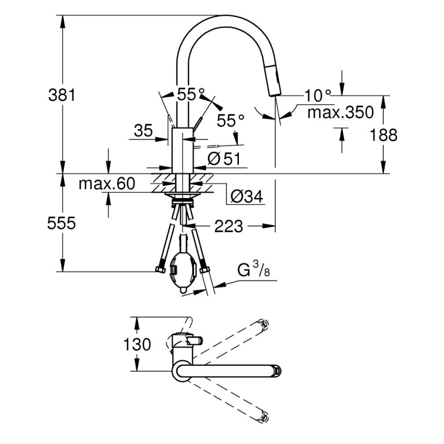 GROHE 31481001 - Drezová batéria EUROSMART COSMOPOLITAN lesklý chróm