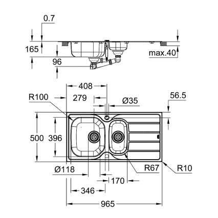 GROHE 31564SD1 - Drez K200 965 × 500 mm, nerezová oceľ