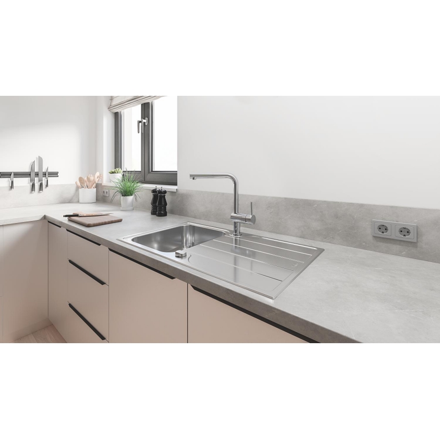GROHE 31573SD1 -Sada kuchynského drezu K500 s odkvapkávacou plochou a batériou A 86×50 cm nerezová oceľ