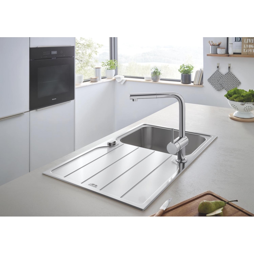 GROHE 31573SD1 -Sada kuchynského drezu K500 s odkvapkávacou plochou a batériou A 86×50 cm nerezová oceľ