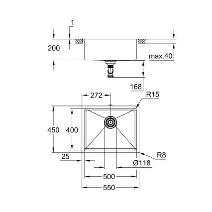 GROHE 31574GN1 - Kuchynský drez K700U 550 x 450 mm zlatý