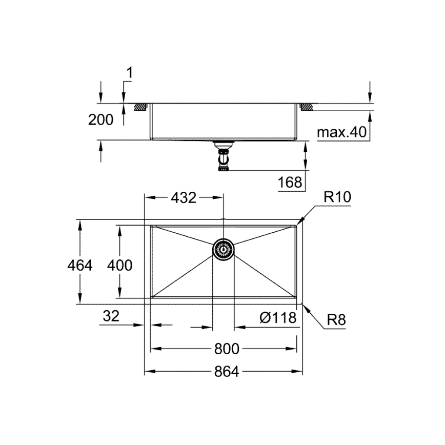GROHE 31580SD1 - Kuchynský drez K700 864 × 464 mm nerezová oceľ