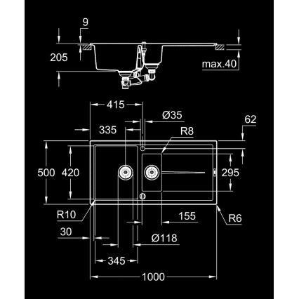 GROHE 31642AP0 - Kompozitný drez K400 1000 × 500 mm čierny