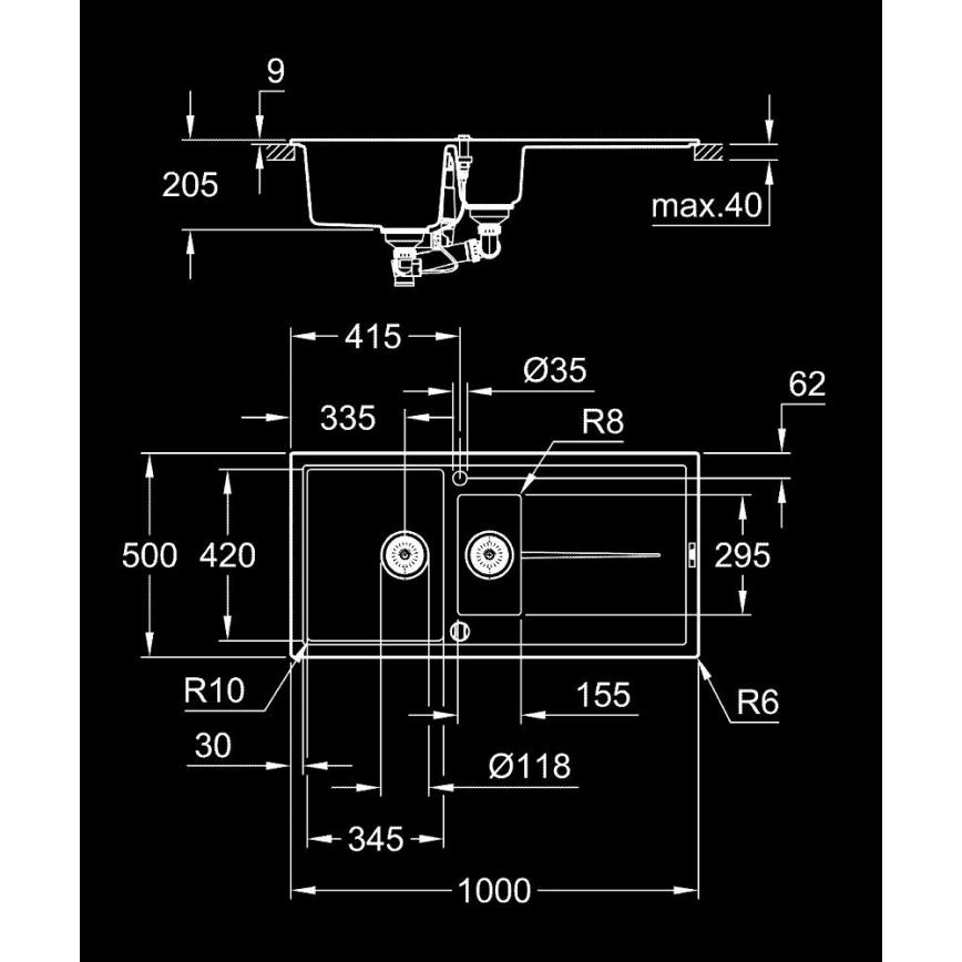 GROHE 31642AP0 - Kompozitný drez K400 1000 × 500 mm čierny