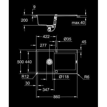 GROHE 31644AP0 - Kompozitný drez K500 860 × 500 mm čierny