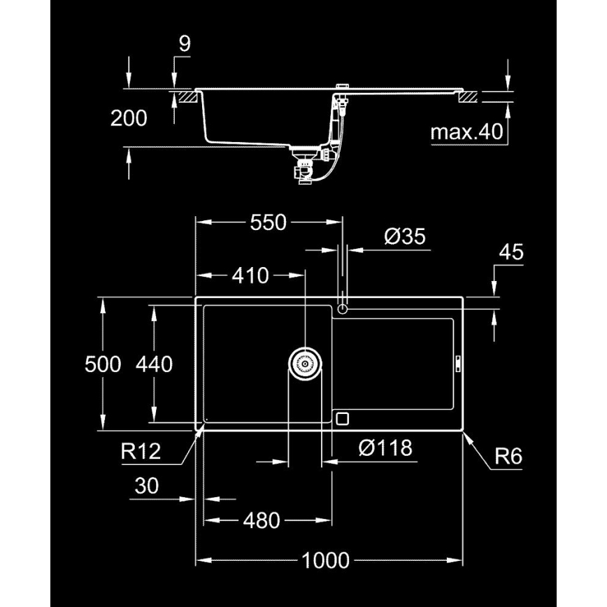 GROHE 31645AP0 - Kompozitný drez K500 1000 × 500 mm čierny