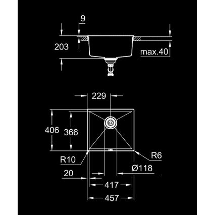 GROHE 31653AP0 - Kompozitný drez K700U 457 × 406 mm čierny
