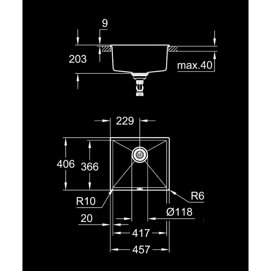 GROHE 31653AP0 - Kompozitný drez K700U 457 × 406 mm čierny