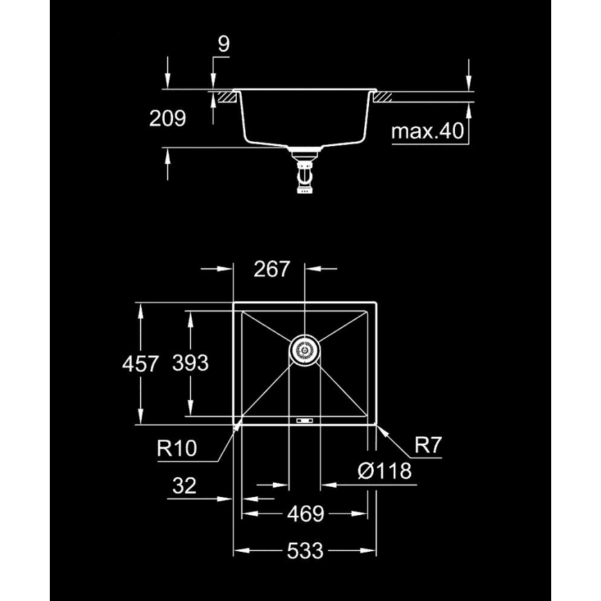 GROHE 31654AP0 - Kompozitný drez K700U 533 × 457 mm čierny