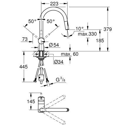 GROHE 32321002 - Drezová batéria A lesklý chróm