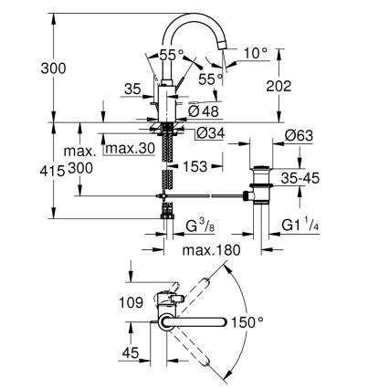 GROHE 32830001 - Umývadlová batéria EUROSMART COSMOPOLITAN veľkosť L chróm