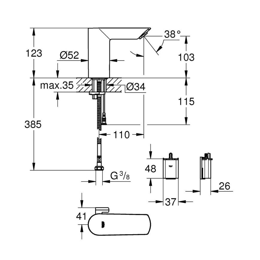 GROHE 36451000 - Elektronická umývadlová batéria BAU COSMOPOLITAN E lesklý chróm