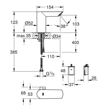 GROHE 36451000 - Elektronická umývadlová batéria BAU COSMOPOLITAN E lesklý chróm