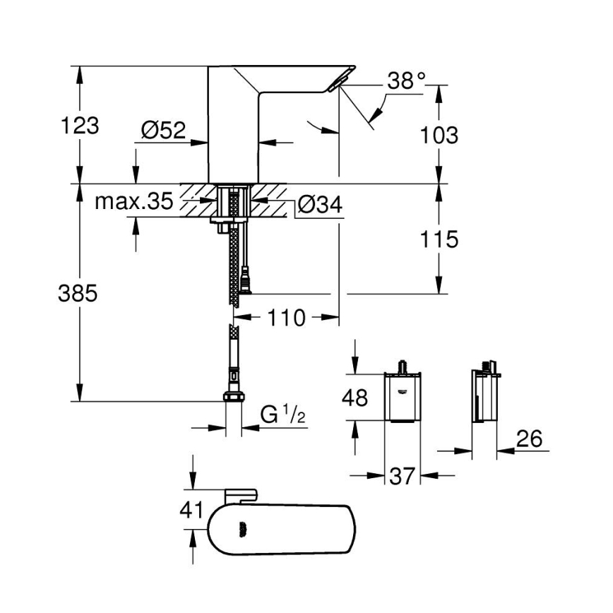 GROHE 36451000 - Elektronická umývadlová batéria BAU COSMOPOLITAN E lesklý chróm