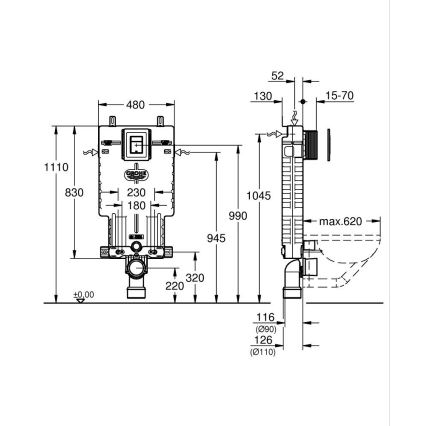 GROHE 38825000 - Predstenový inštalačný prvok UNISET 830 × 480 × 130 mm EPS biela