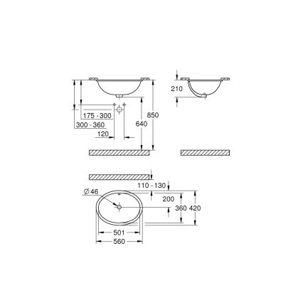 GROHE 39423000 - Zapustené umývadlo BAU CERAMIC 560 × 420 mm keramika/biela