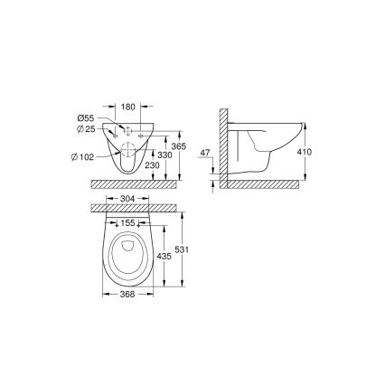 GROHE 39427000 - Závesné WC BAU CERAMIC 368 x 531 mm keramika/biela