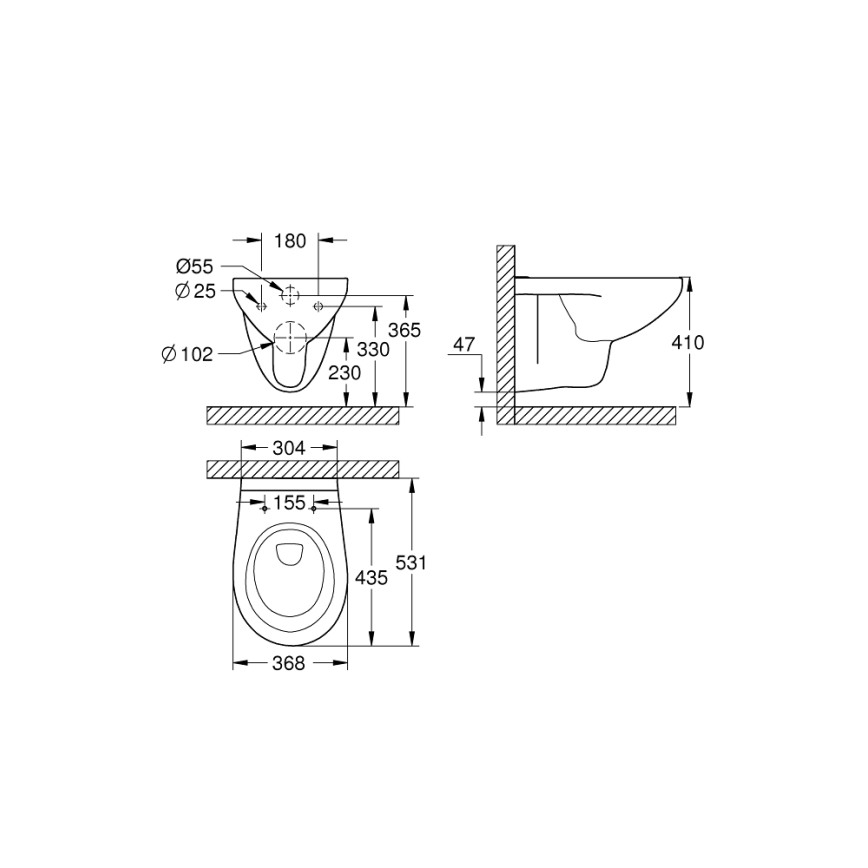 GROHE 39427000 - Závesné WC BAU CERAMIC 368 x 531 mm keramika/biela