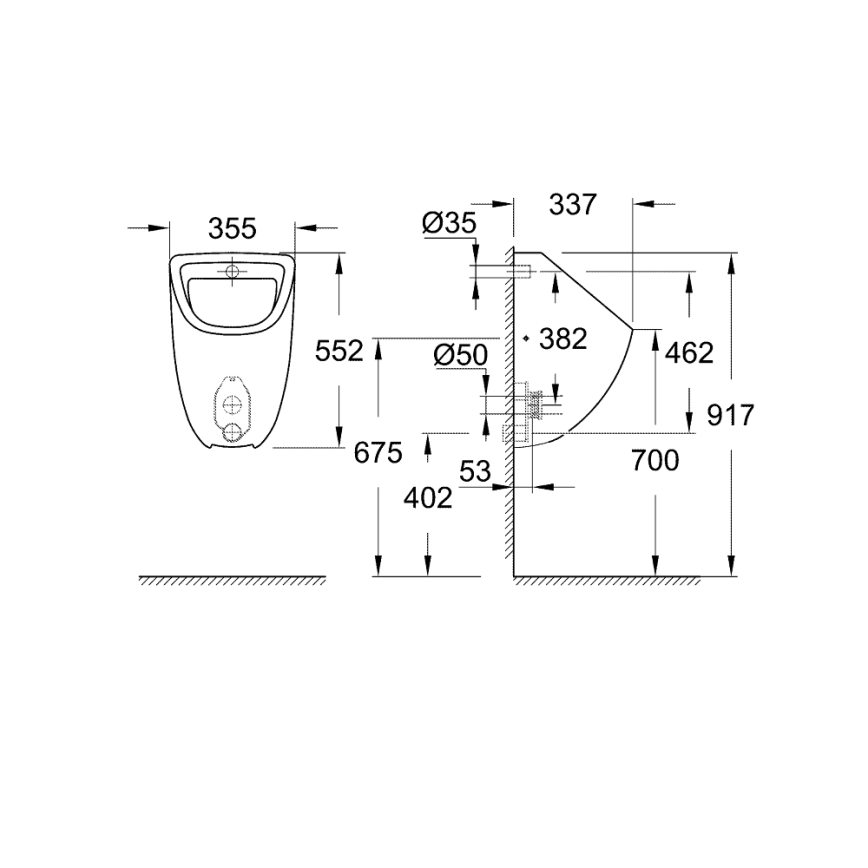 GROHE 39438000 - Pisoár BAU CERAMIC 337 × 355 × 552 mm keramika/biela