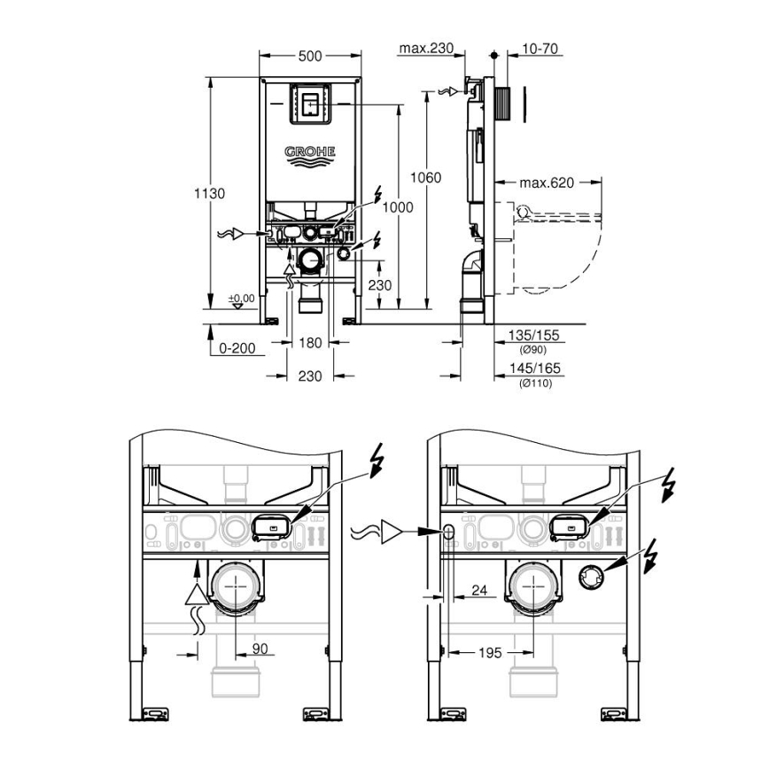 GROHE 39603000 - Sada 3 v 1 pre WC RAPID SLX, 1,13 m, lesklý chróm