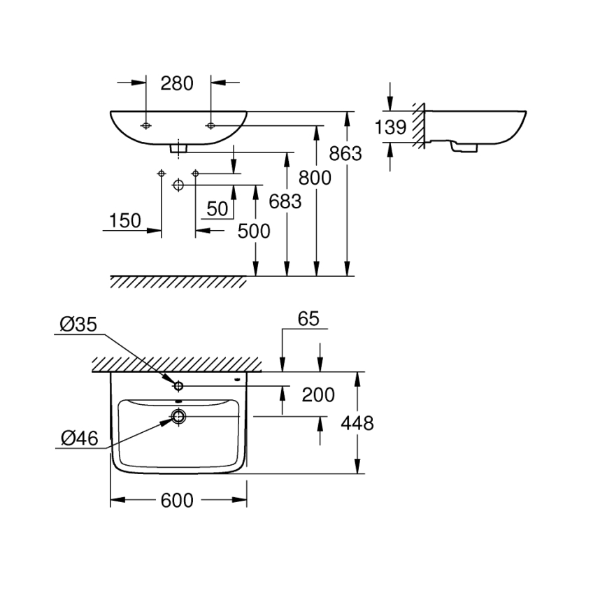 GROHE 39950000 - Umývadlo START EDGE 600 × 448 mm keramika/biela