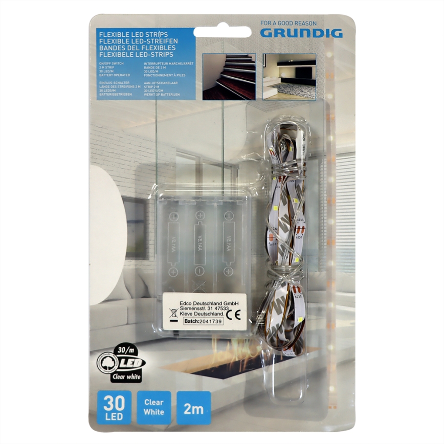 Grundig - LED Pásik 2m LED/3xAA denná biela
