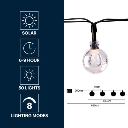 Grundig - LED Solárna reťaz 50xLED/8 funkcií 6,9m teplá biela