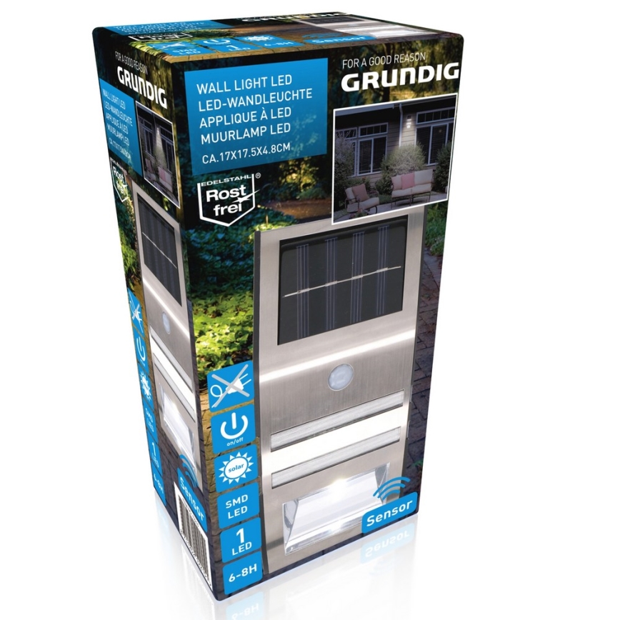 Grundig - LED Solárne nástenné svietidlo so senzorom LED/1xAA 600mAh IP64