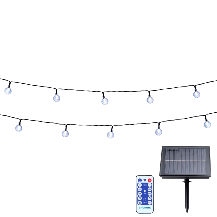 Grundig - LED Stmievateľná solárna reťaz 50xLED/8 funkcií 9,35m teplá biela + diaľkové ovládanie