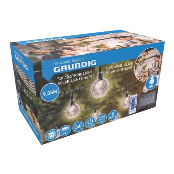 Grundig - LED stmievateľný solárny reťazec 50xLED/8 funkcií 9,35 m teplá biela 1200 mAh + DO