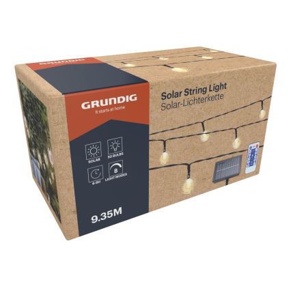Grundig - LED stmievateľný solárny reťazec 50xLED/8 funkcií 9,35 m IP44 teplá biela 600 mAh + diaľkové ovládanie