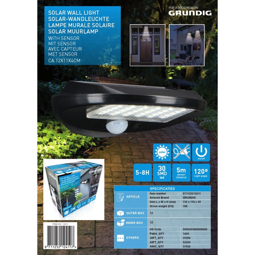 Grundig - SADA 2x LED solárne nástenné svietidlo so senzorom pohybu a súmraku LED/3,2V 600 mAh