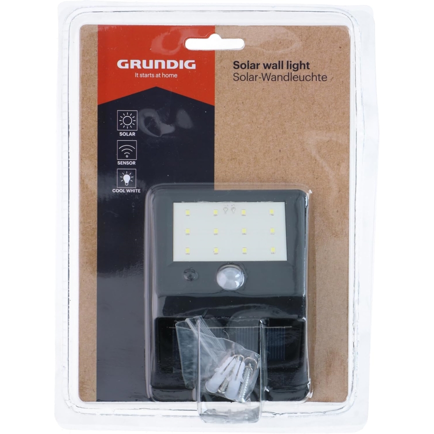 Grundig - Solárne nástenné LED svietidlo s pohybovým senzorom, 1,2 V / 600 mAh, IP44
