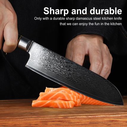Gudaro - Damaškový Santoku kuchynský nôž AKIRO 7, 67 vrstiev ocele, dĺžka 17,5 cm, čierna