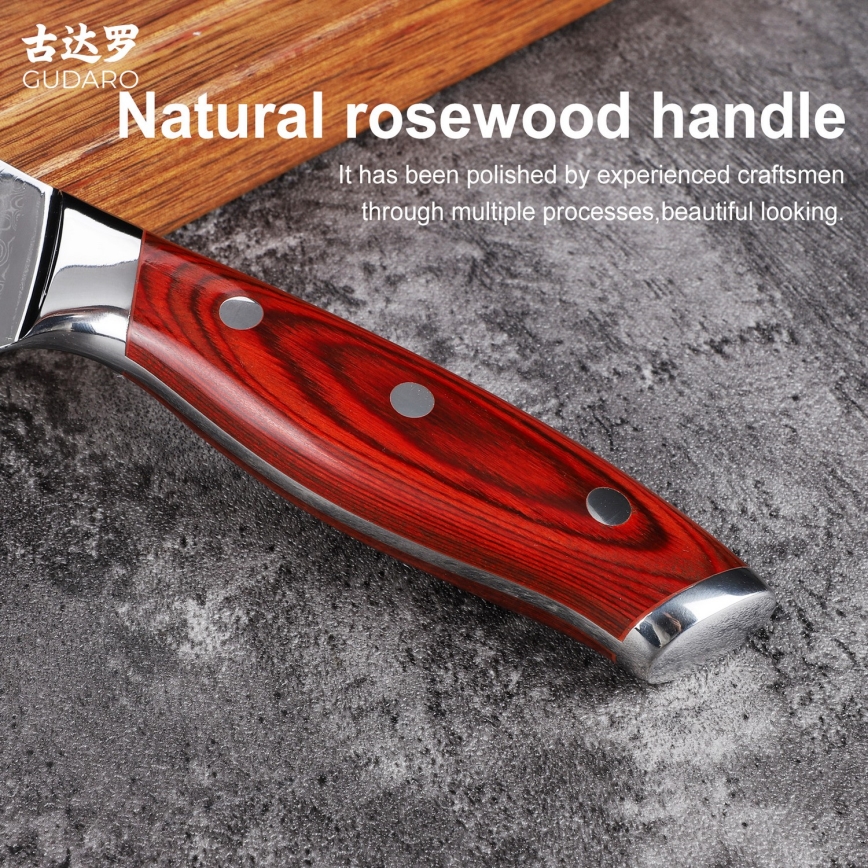 Gudaro - Damaskový kuchynský nôž na pečivo KENSHO 8, 67 vrstiev ocele, dĺžka 20 cm