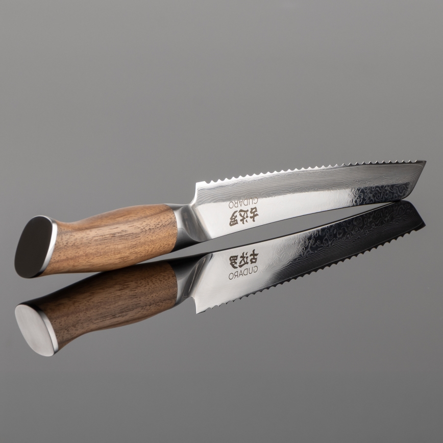 Gudaro - Damaškový kuchynský nôž na pečivo TAKUMI 8, 67 vrstiev ocele, dĺžka 20 cm, orech