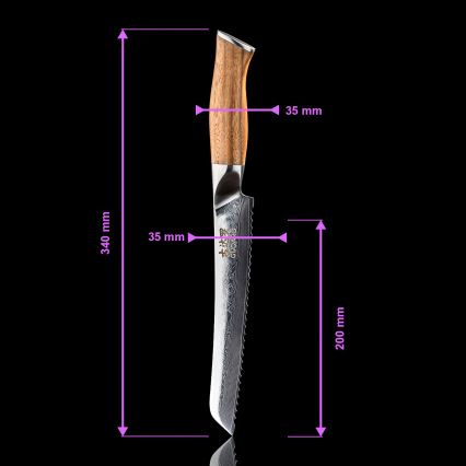 Gudaro - Damaškový kuchynský nôž na pečivo TAKUMI 8, 67 vrstiev ocele, dĺžka 20 cm, orech