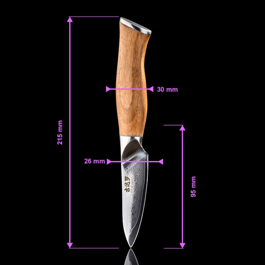 Gudaro - Damaskový kuchynský nôž TAKUMI 3,5, 67 vrstiev ocele, dĺžka 9,5 cm, orech