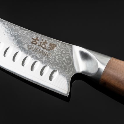 Gudaro - Damaškový Santoku kuchynský nôž TAKUMI 7, 67 vrstiev ocele, dĺžka 17,5 cm, orech