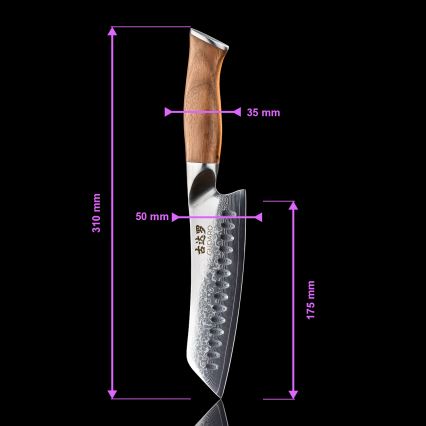 Gudaro - Damaškový Santoku kuchynský nôž TAKUMI 7, 67 vrstiev ocele, dĺžka 17,5 cm, orech